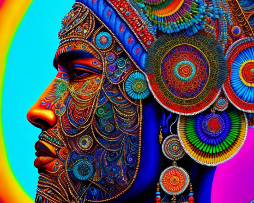 Colorful Psychedelic Portrait with Vibrant Patterns