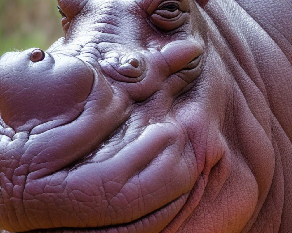 Detailed Close-up of Relaxed Hippopotamus with Wrinkled Skin