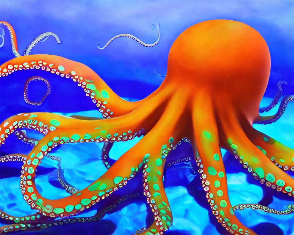 Colorful Octopus Illustration Swimming in Blue Ocean