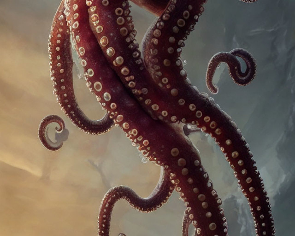 Realistic digital illustration of large octopus in water with detailed tentacles