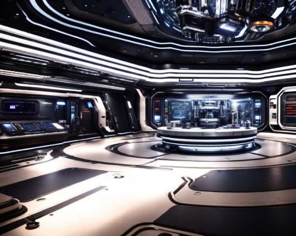 Sleek futuristic interior with high-tech control panels