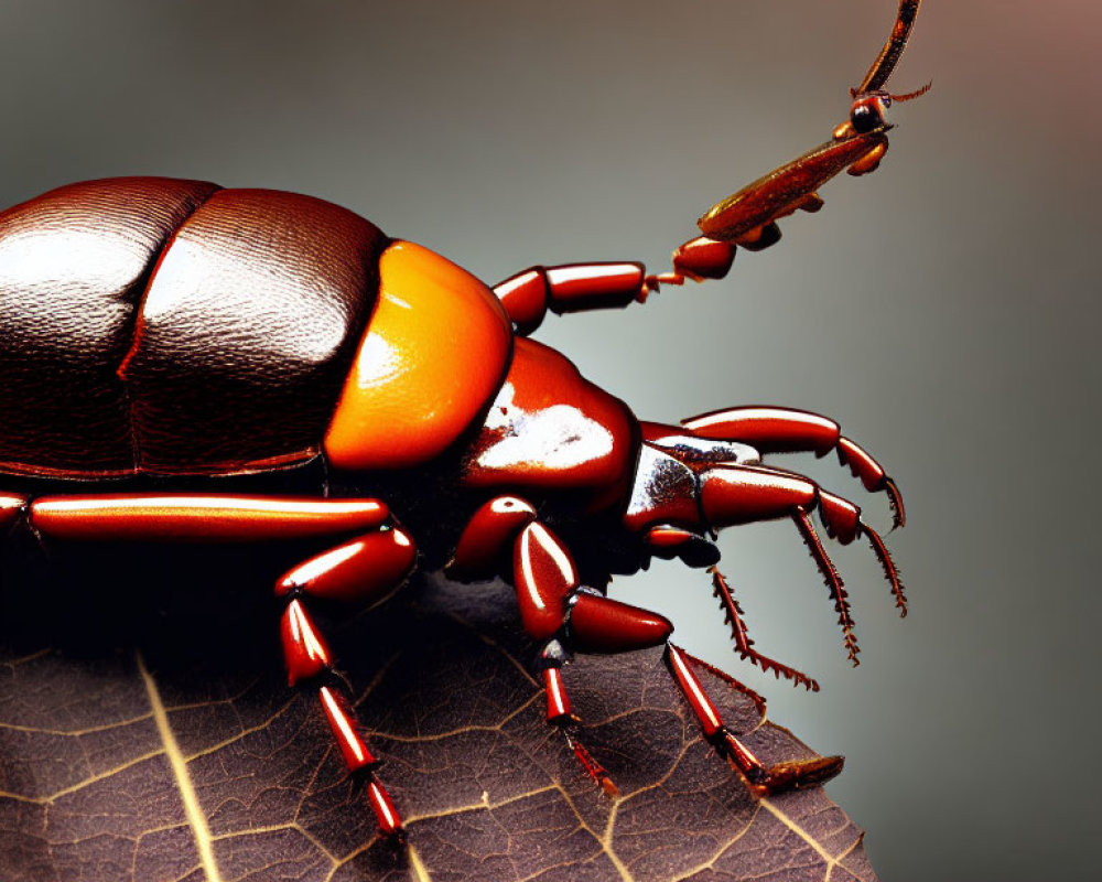 Detailed Digital Image: Red and Brown Beetle on Leaf