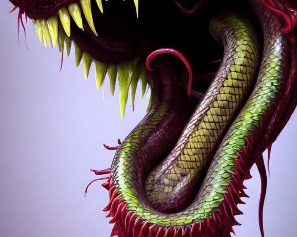 Detailed Illustration of Menacing Dragon with Sharp Teeth and Green Eyes