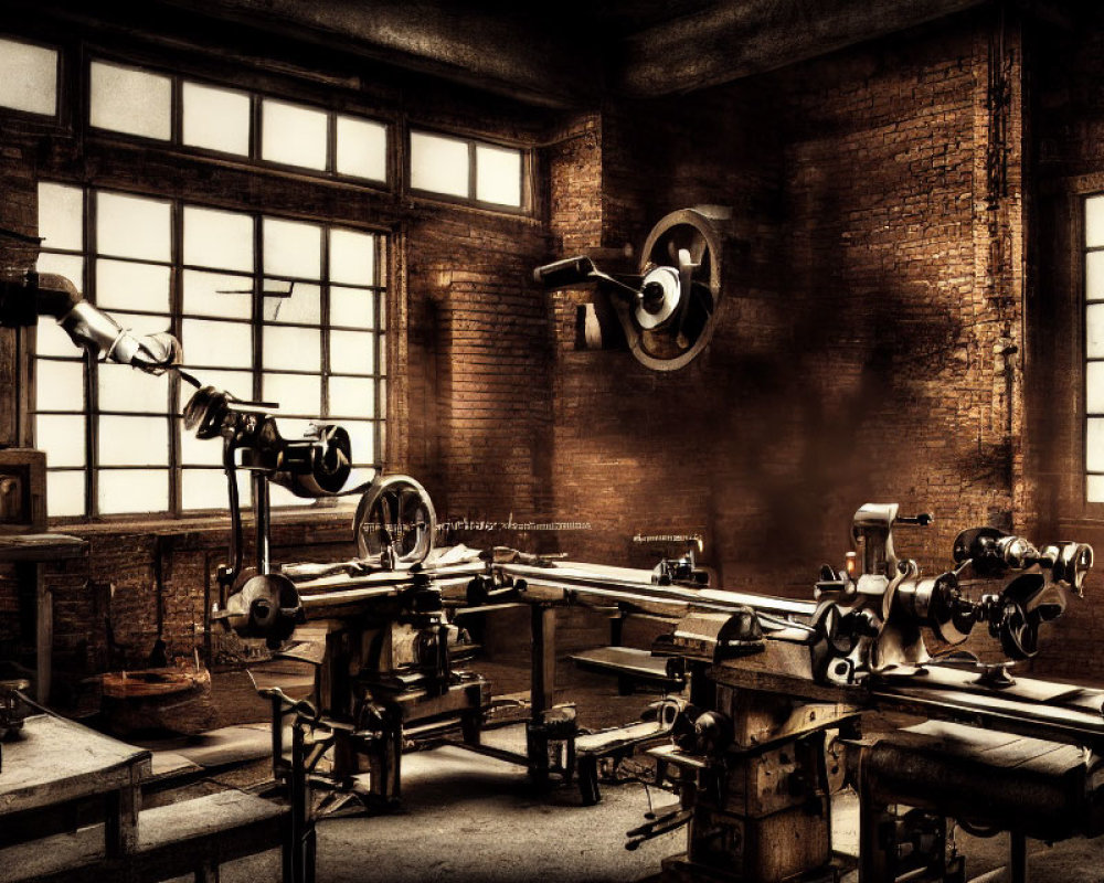 Vintage Industrial Workshop with Machinery and Tools in Natural Light