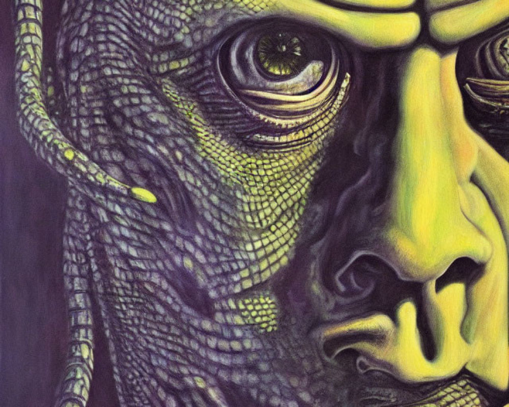 Detailed Close-Up of Reptilian Humanoid Face with Scales and Markings