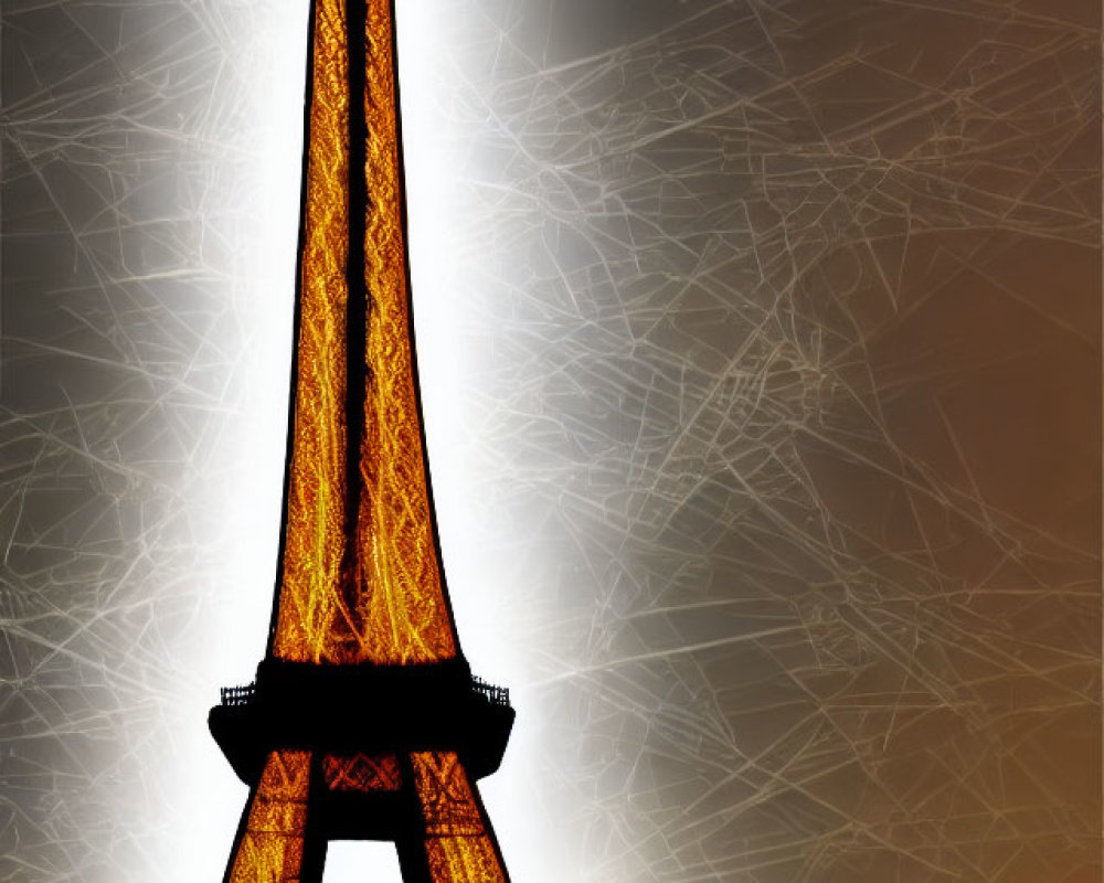 Eiffel Tower Night Illustration with Yellow-Orange Glow