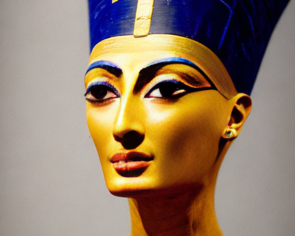 Egyptian figure with blue and gold headdress and elegant necklace