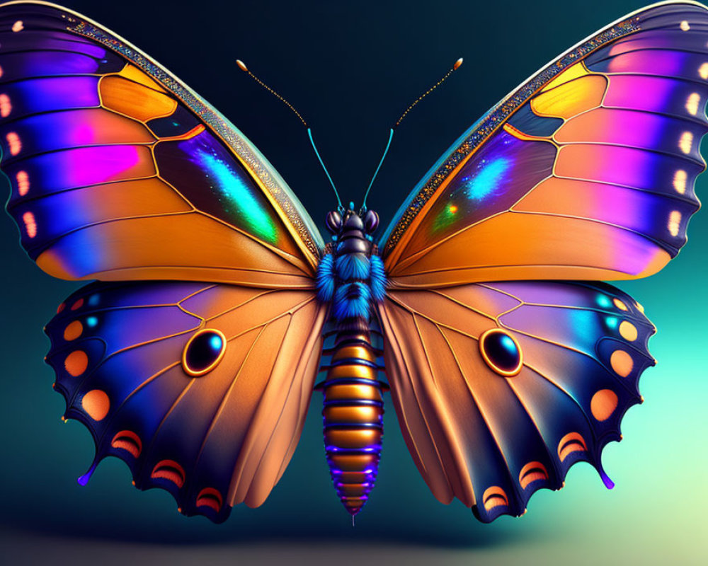 Colorful Butterfly Illustration with Iridescent Wings on Gradient Background