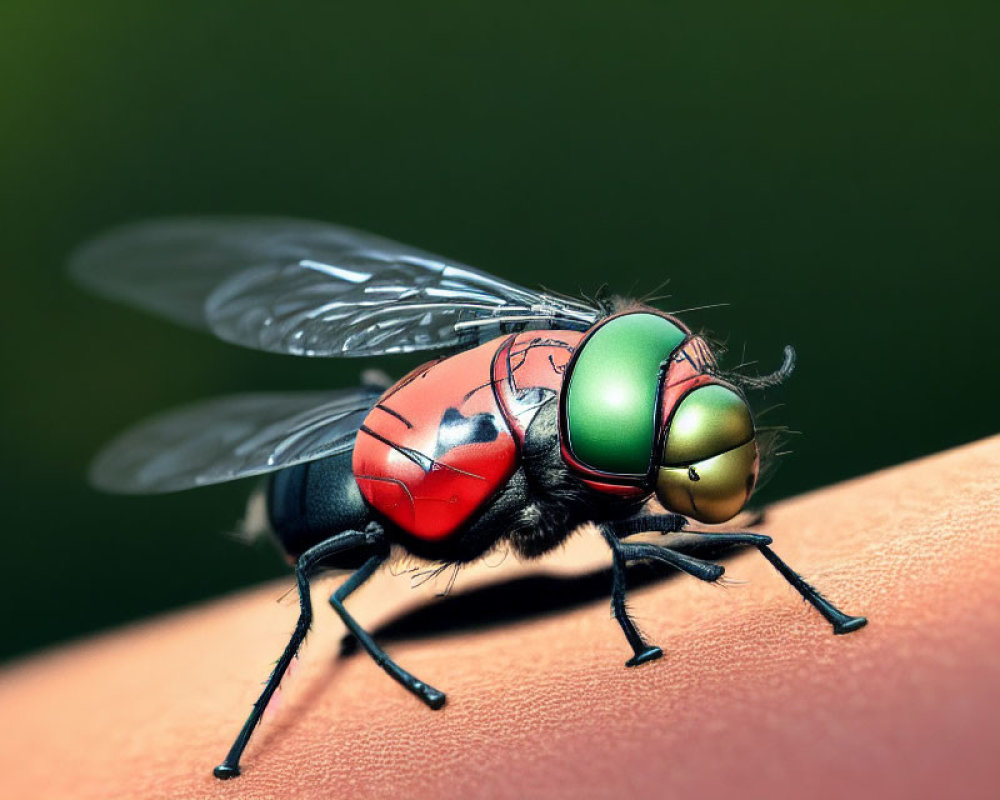 Detailed Close-Up of Iridescent-Eyed Housefly on Surface