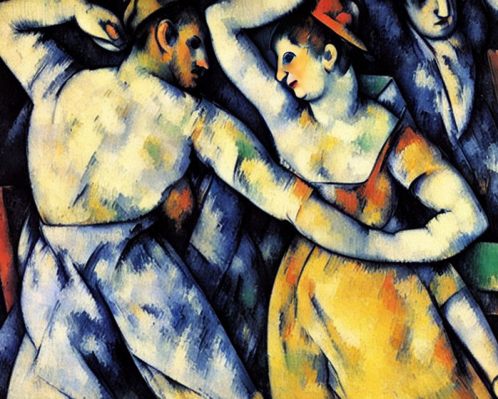 Colorful Cubist Painting of Two Dancing Figures