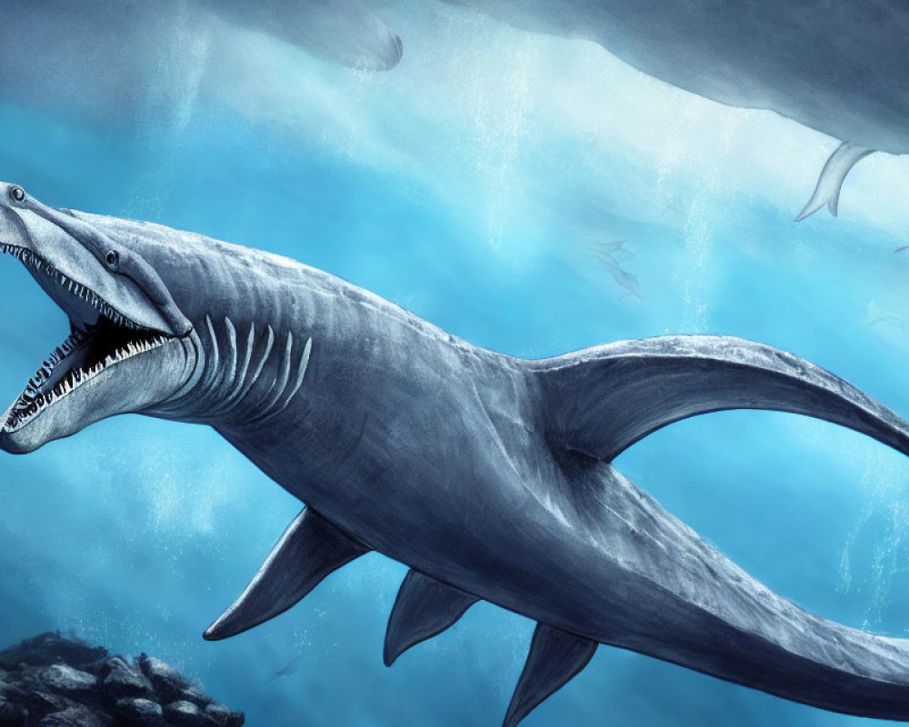 Prehistoric Plesiosaurus Swimming in Ocean Scene