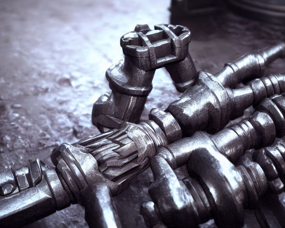 Detailed Close-Up of Metallic Industrial Machinery Parts and Gears