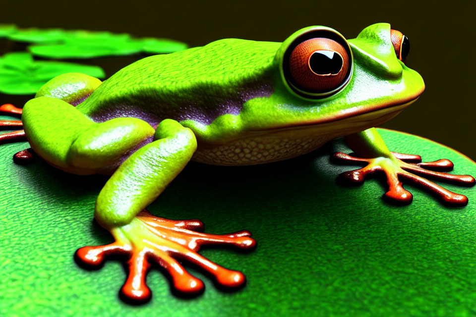 Colorful Frog with Orange Feet on Leafy Surface