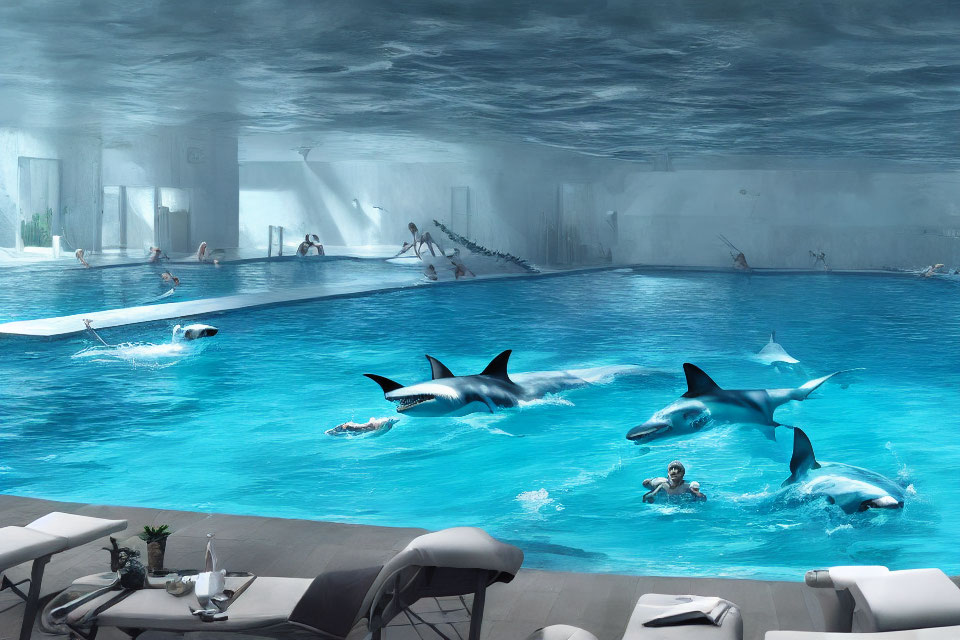 Indoor Pool with Underwater Theme and Dolphin Sculptures