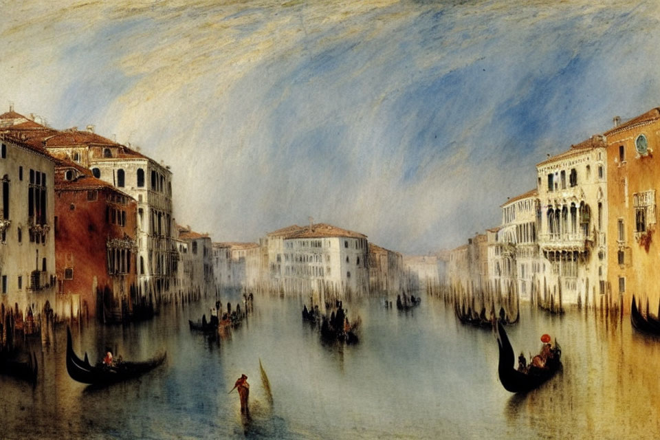 Venice Grand Canal Painting with Gondolas and Historic Buildings