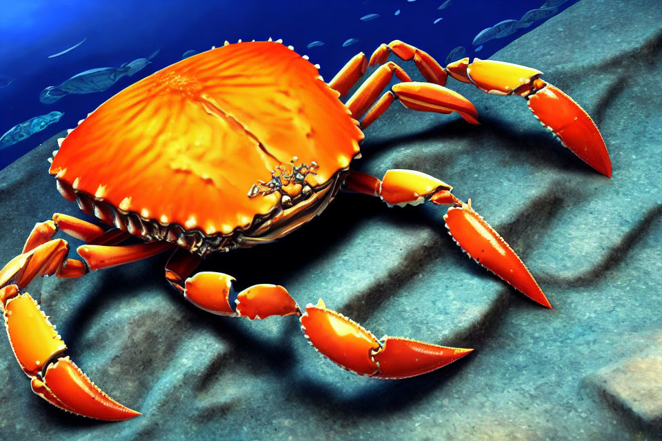 Colorful Orange Crab with Prominent Claws on Sandy Seabed