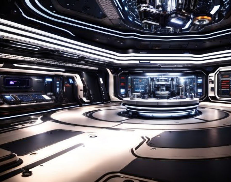 Sleek futuristic interior with high-tech control panels