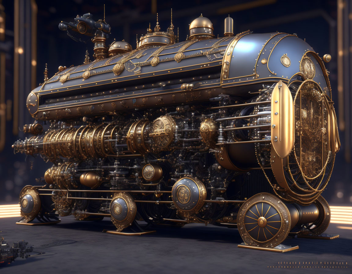 Detailed Steampunk Locomotive with Brass Gears on Industrial Background