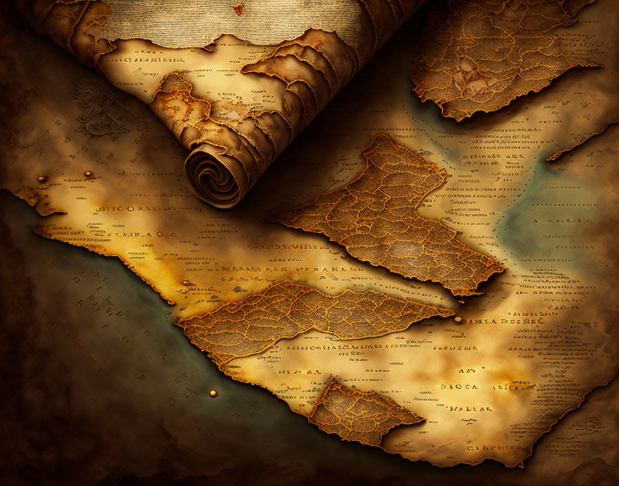 Detailed Fantasy Map with Burnt Parchment Texture