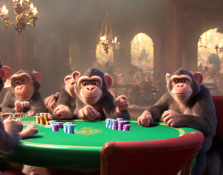 Chimpanzees Playing Poker in Opulent Room