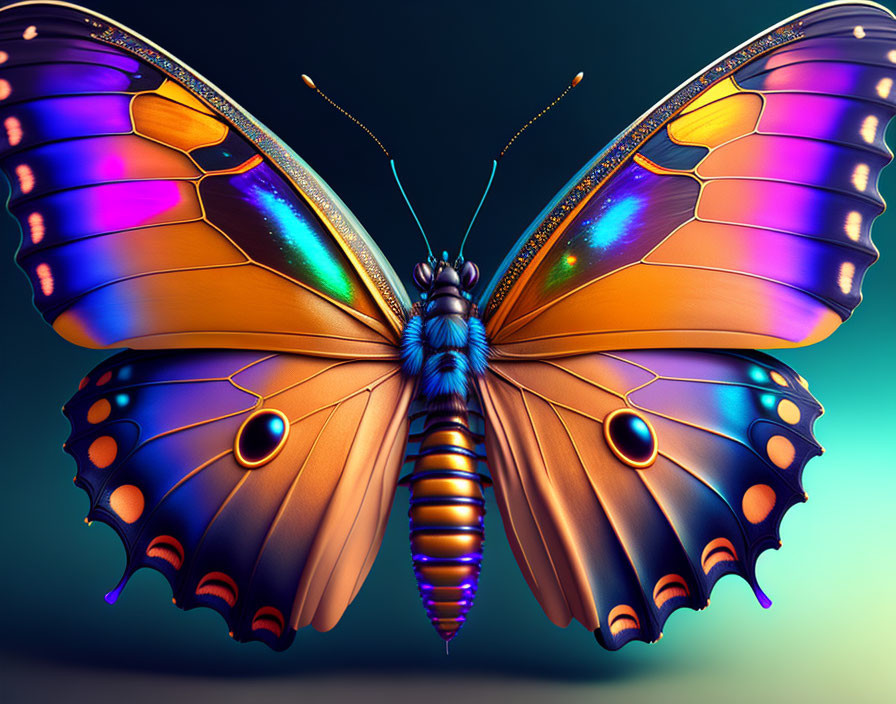 Colorful Butterfly Illustration with Iridescent Wings on Gradient Background