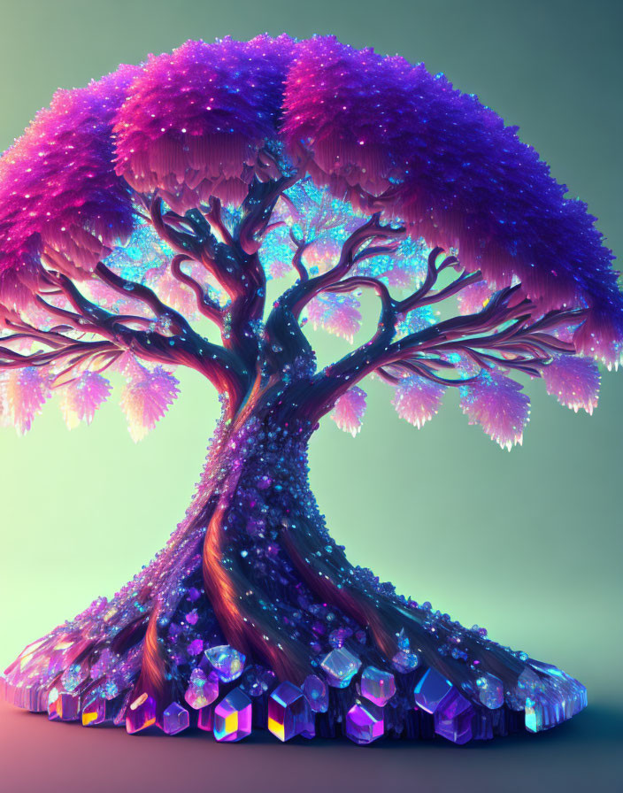 Colorful Fantasy Tree with Purple Foliage and Glowing Blue Branches