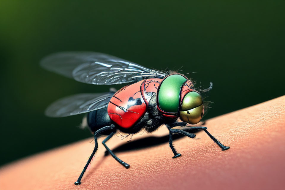 Detailed Close-Up of Iridescent-Eyed Housefly on Surface