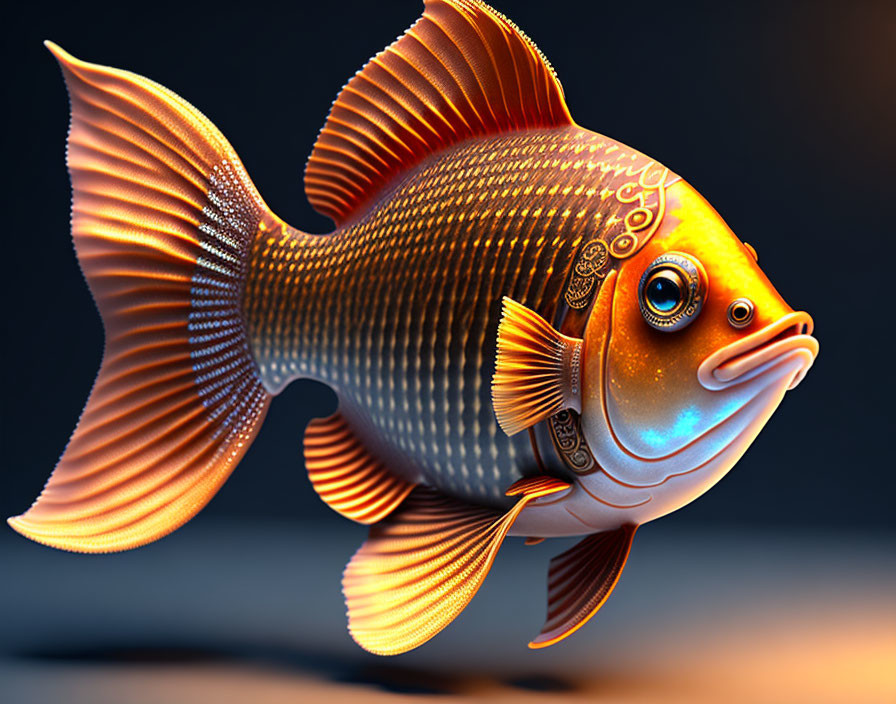 Colorful 3D rendering of an ornate orange fish