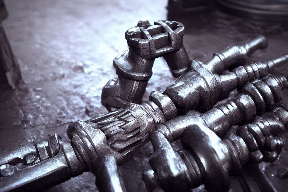 Detailed Close-Up of Metallic Industrial Machinery Parts and Gears