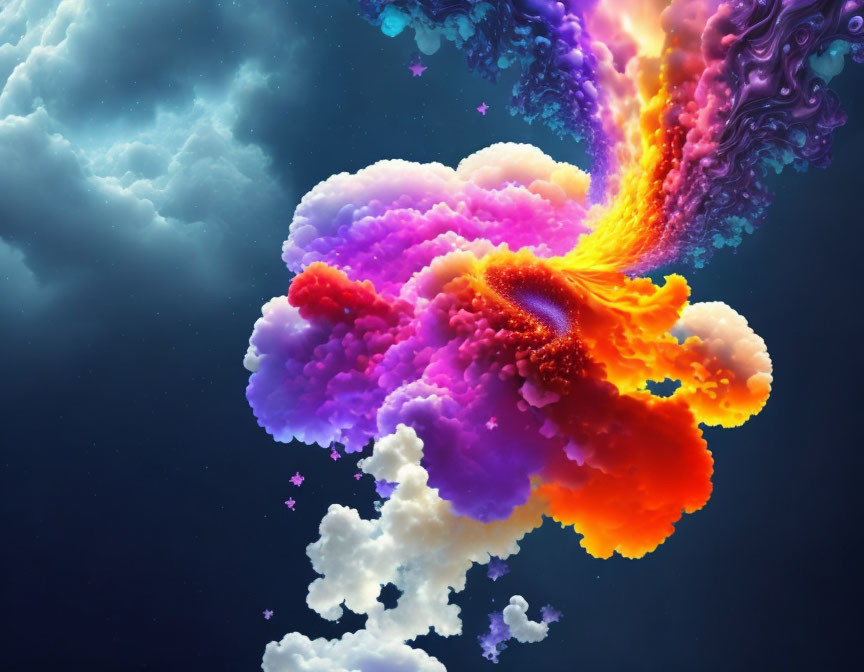 Colorful Abstract Clouds Against Starry Sky in Pink, Purple, Orange, and Blue