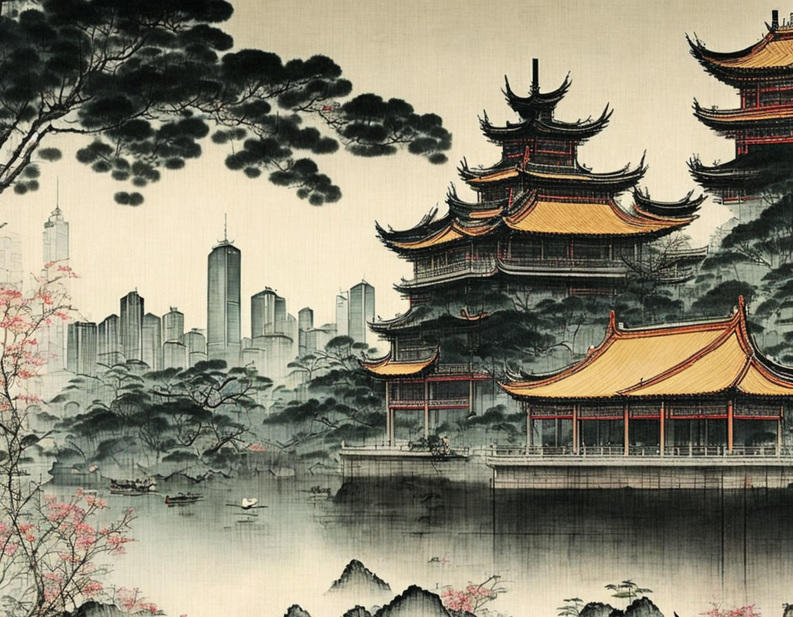  A Chinese painting featuring Melbourne landmarks