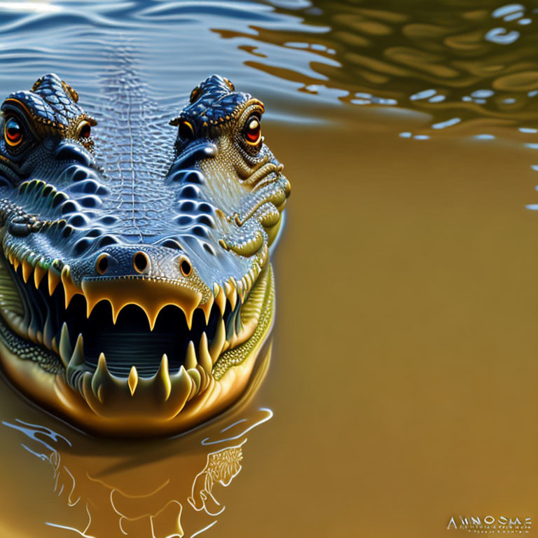 Detailed Stylized Crocodile Head in Golden Water