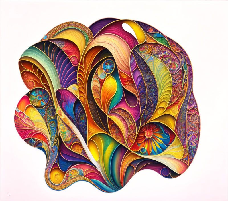 Colorful Abstract Painting with Fluid Shapes and Intricate Patterns