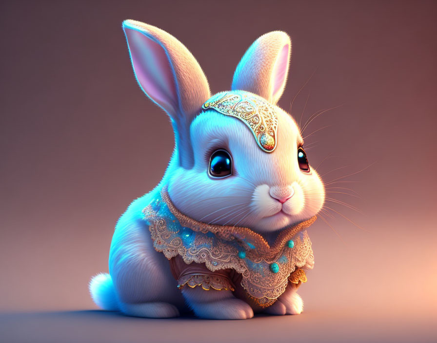 Stylized adorable rabbit in ornate garments with large eyes