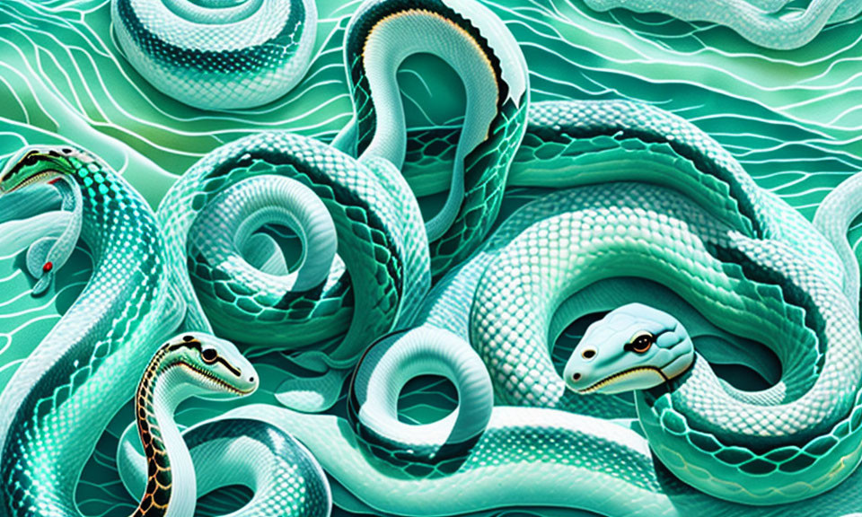 Detailed green snakes illustration on textured background