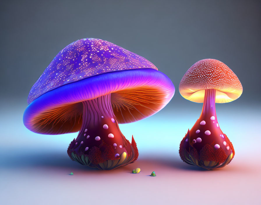 Colorful Stylized Mushrooms on Gradient Background