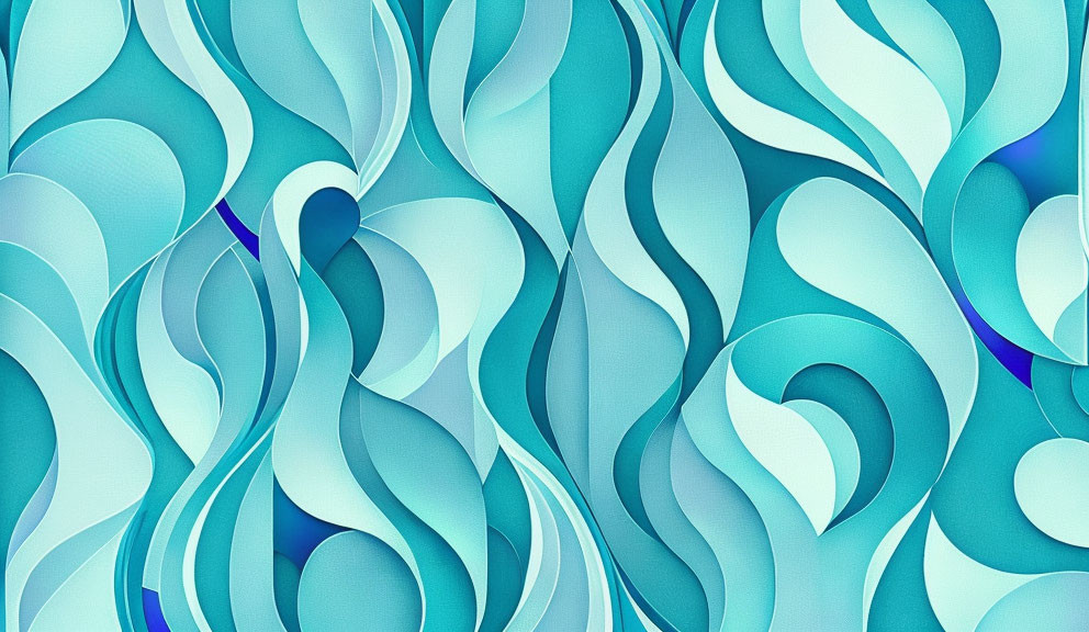 Blue and Turquoise Paper Waves Abstract Pattern with Shadows