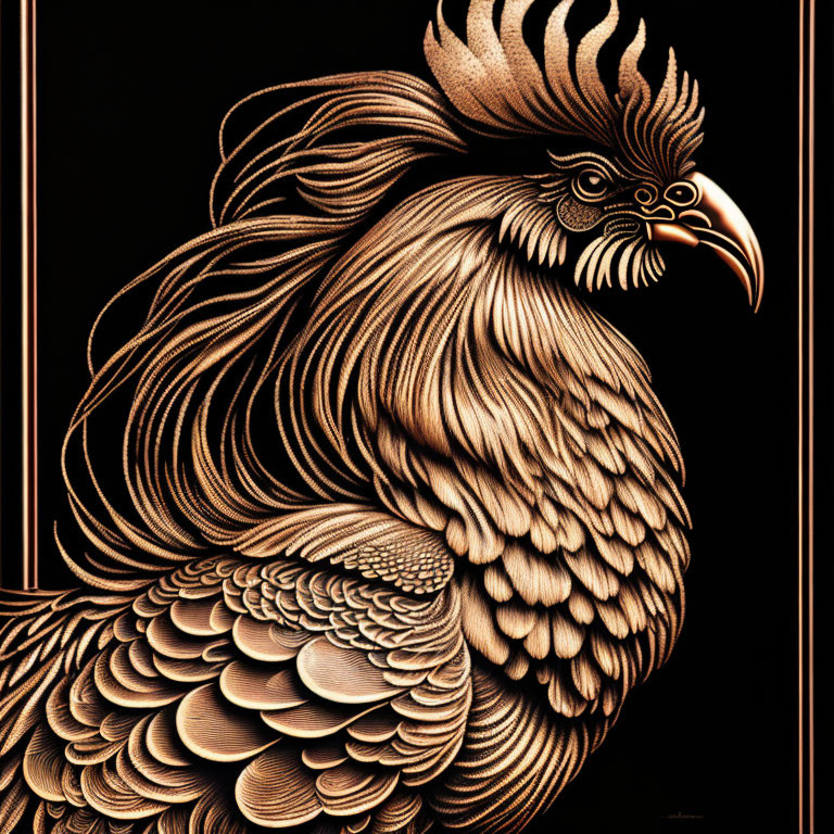 Detailed Rooster Illustration with Intricate Feather Patterns