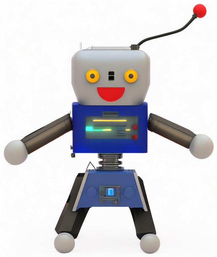 Colorful Cartoon Robot with Round Head and Antenna