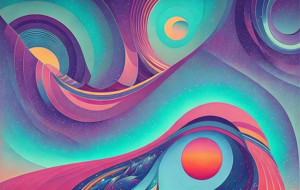 Vibrant Cosmic Swirls in Turquoise, Purple, and Pink Palette