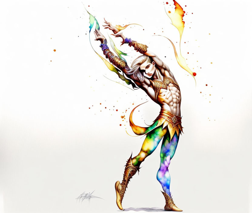 Dynamic Warrior Woman Illustration with Vibrant Colors