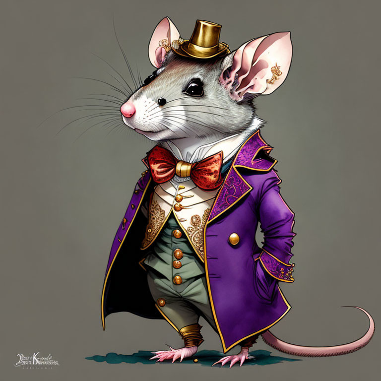 Stylishly Dressed Mouse in Purple Coat and Top Hat