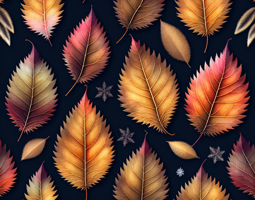 Colorful Autumn Leaves Scattered on Dark Background