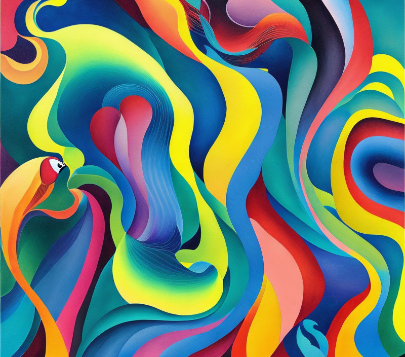 Colorful Abstract Painting with Fluid Rainbow Shapes