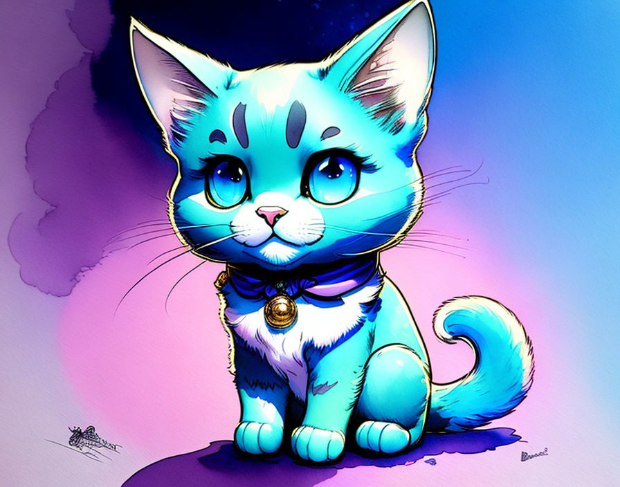 Stylized blue and white kitten illustration on gradient background