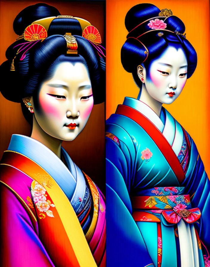 Traditional Japanese Geisha-Inspired Women Illustrations