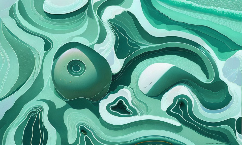 Green Abstract Wavy Pattern with Concentric Circles