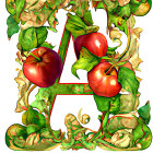 Intricate golden vines and fruits on letter 'A' design