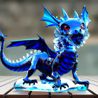 Detailed Blue Dragon Sculpture with Translucent Wings and Gold Accents