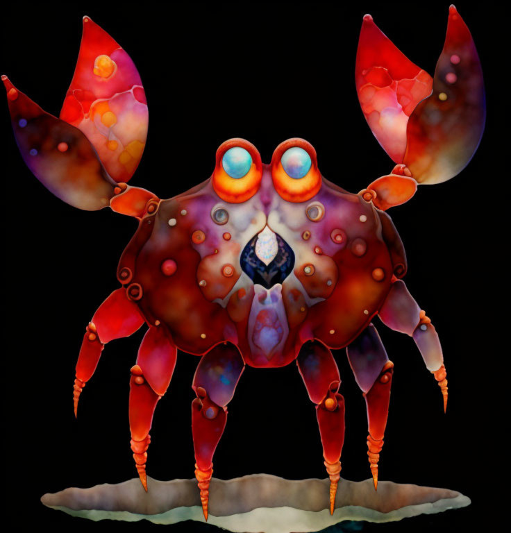 Vibrant stylized crab illustration with exaggerated features